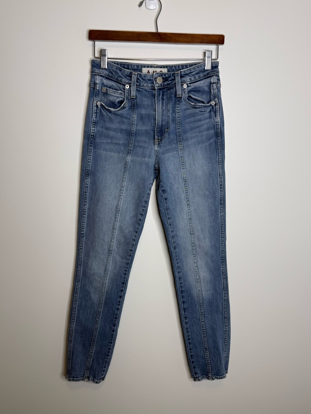 AMO Seamed Chelsea High Rise Slim Fit Long Denim Jeans Deeply, size 25